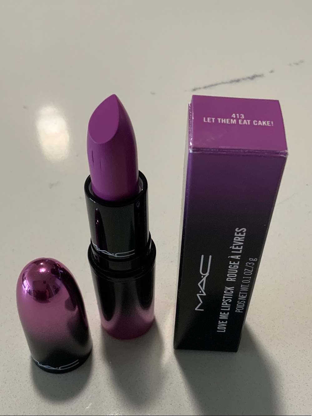 MAC Cosmetics Love Me Lipstick 413 Let Them Eat Cake! - Violet New in Box.